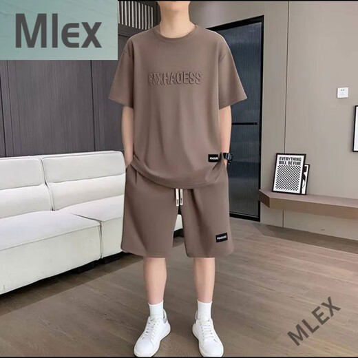 MLEX芸菲汇男装榕坤飞行员男士冰丝套装夏季短袖速干半袖休闲运动.T恤 【套装】829灰色 XL (建议140-160斤)
