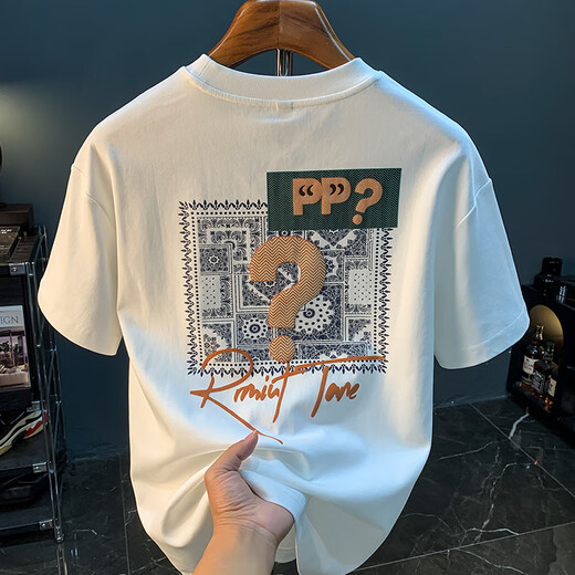 Jeep Spirit Camiseta de manga corta para hombres 2025 Camiseta de moda delgada de verano Xinjiang Cotecillo redonda de cuello redondo de hombres a media manga T White 2 [ZJ1047 Fit Version] M Adecuado para 90-108Jin [Jin iguala 0.5 kg]