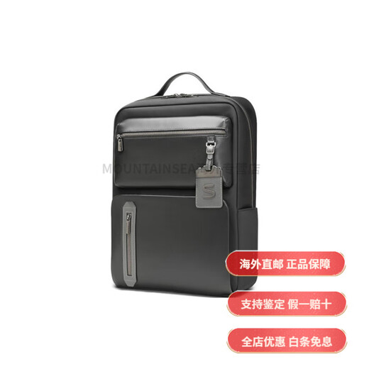新秀丽（Samsonite）商务休闲14寸 牛皮革 电脑包书包背包双肩包 常规 男款 黑色时尚 基础装(包+吊牌)