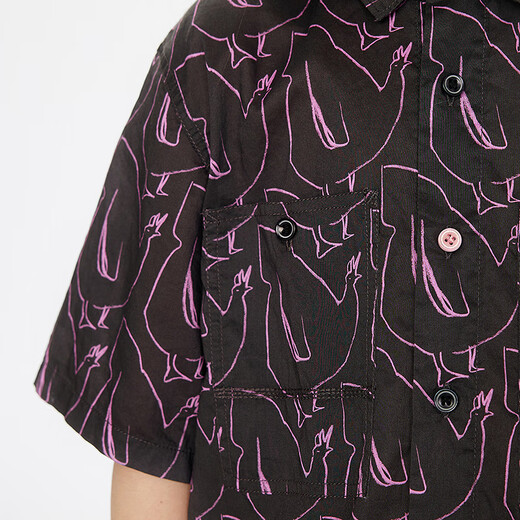 Jnby by JNBY Jiangnan Buyi children's short-sleeved shirt H-shaped cotton printed poplin loose summer boys and girls 1P6211570 090/black colorful mixed color 160 cm