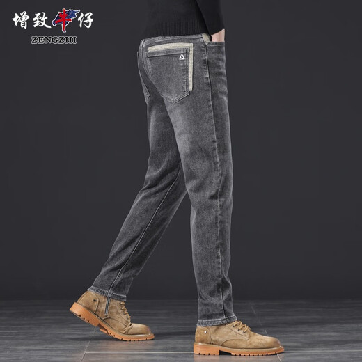 增致牛仔（ZENGZHI）增致牛仔2024年秋冬季新款牛仔裤男士修身直筒高端加绒加厚长裤子 9930-黑灰色 28
