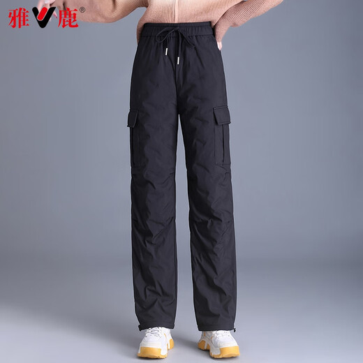 Yalu Down Pants Women's Outer Wear 2025 Winter New Warm Straight Slim High Waist Workwear Thickened Elastic Waist Pants