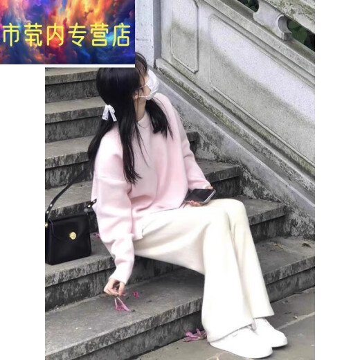酷章（KUZHANG）休闲裤女装套装2025年春季新款小个子慵懒风穿搭针织毛衣阔腿裤子 3882灰色毛衣+加厚阔腿裤 均码 s
