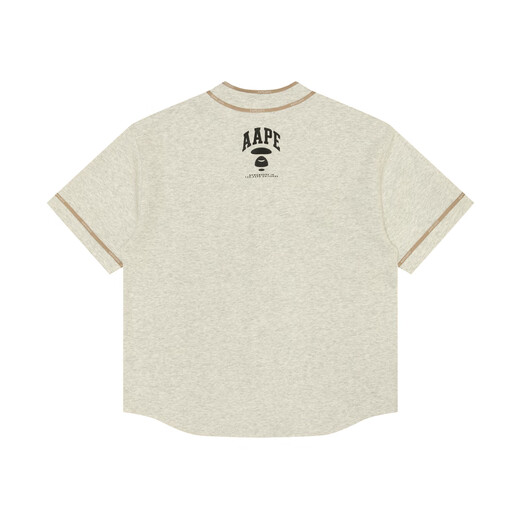 Aape Frühlings- und Sommer-Basketball-Affe-Mann Abzeichen Brief Print V-Ausschnitt Button Lose Trendy Short Sleeve T-Shirt 1473XAM WH2/GRAY L.