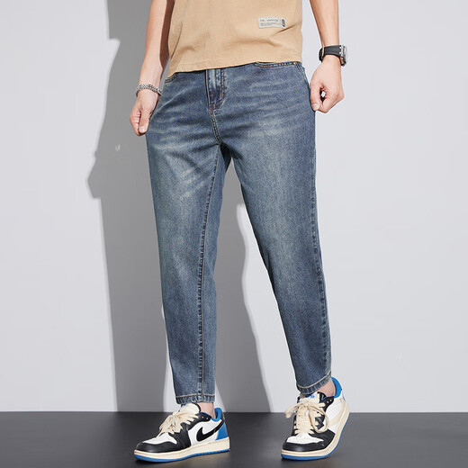 Rongxitu (Rongxitu) Neun-Punkte-Jeans im Sommer dünne Stil mit hoher Straight Fashion Casual Xiang829 Peacock Blue 28