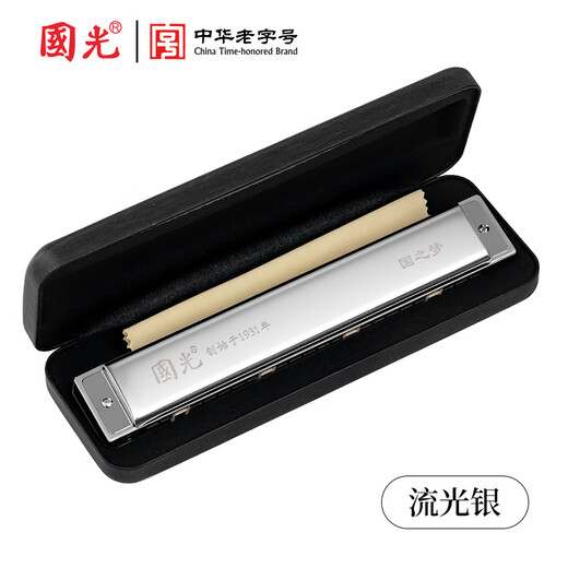 国光24孔国之梦进口音簧比赛级复音C调口琴（流光银/带教材）