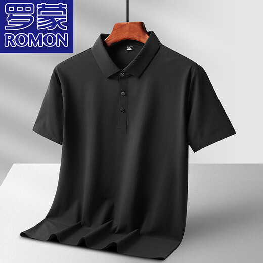 Romon (Romon) Camisa de seda de hielo ligera y transpirable para la camiseta de solapa de color sólida para hombres para la camiseta de manga corta de mediana edad y jóvenes de mediana edad de los hombres 6629 gris oscuro 3xl