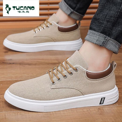 Woodpecker 2025 summer new breathable men's canvas shoes casual men's shoes students' shoes youth trendy shoes Hong Kong style cloth shoes khaki JL898 39