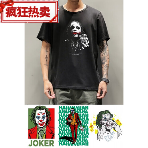 Heath Ledger Joker Short-sleeved T-shirt Joker Jointly Branded Dark Knight Batman Clothes Movie Peripheral Print F693 White Clown XS (75-95Jin [Jin equals 0.5 kg])