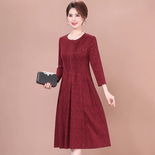 Homesee in Übersee leichte Luxus High-End-Kleid mit mittlerer Rock breites Dame fremdstil Mutterkleid rotes langärmeliges Kleid Hochzeit Frau Frau Red L [90-110jin [Jin entspricht ungefähr 0,5 kg]]