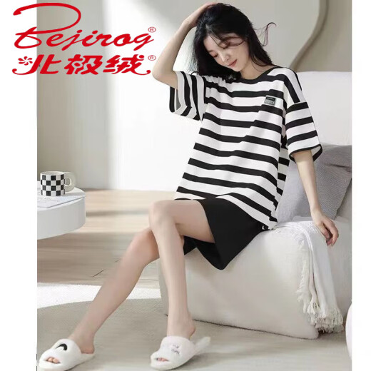 北极绒（Bejirog）100%纯棉睡衣女夏季短袖两件套装卡通甜美夏天薄款可爱外穿家居服 蔷薇色 A9859 短裤 M  【80-100斤】