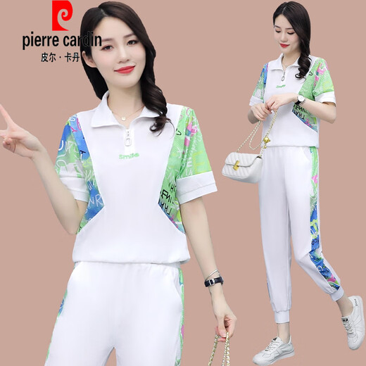Pierre Cardin Ice Silk Sportswear Anzug für Frauen Sommer Neue modische kurzärmelige zweiköpfige zweiteilige Mutter- und ältere Mutter Sommer (684) Schwarz M (empfohlen 100 Jin [Jin ist 0,5 kg] oder weniger)