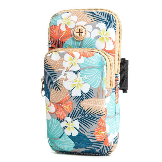 Shurui German Quality Lightweight Running Mobile Phone Arm Bag Women's Universal Arm Sleeve Hangs on Arm Arm Bag Wrist Bag Square Dance Flower Gray, Large Size