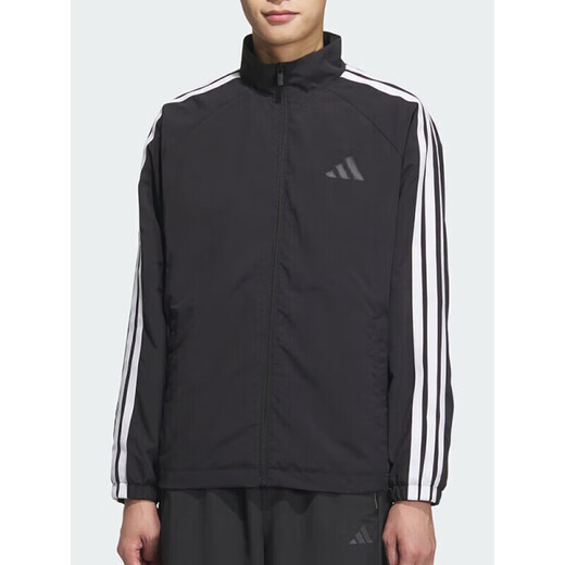 阿迪达斯 （adidas）外套男士2025春季新款健身训练运动服立领防风休闲梭织夹克上衣 KC3892黑色/白 M