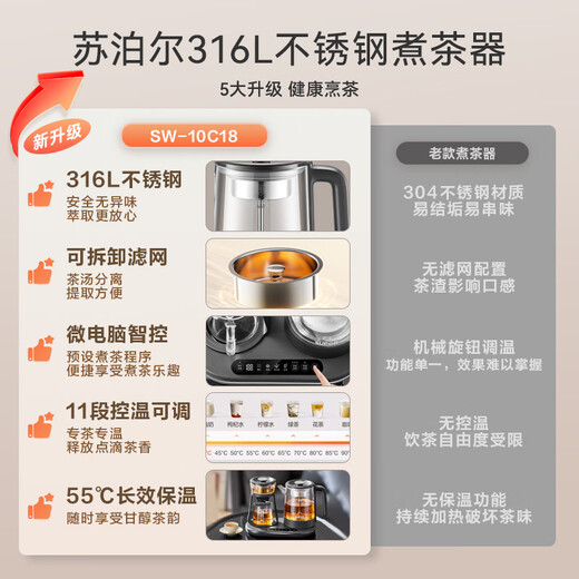 SUPOR tea kettle steam spray steam tea kettle health kettle electric kettle hot water kettle 316L stainless steel kettle tea set home office multi-function SW-10C18