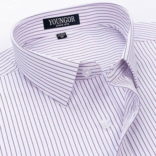 Hanma Family (HANP) Chemise à manches courtes pour hommes d'âge moyen, décontractée, rayée, sans repassage, anti-rides, professionnelle, formelle, couleur unie, chemise en coton, rayures violettes DX6621 XL 40 taille recommandée 136-145 Jin Jin équivaut à 0,5 kg