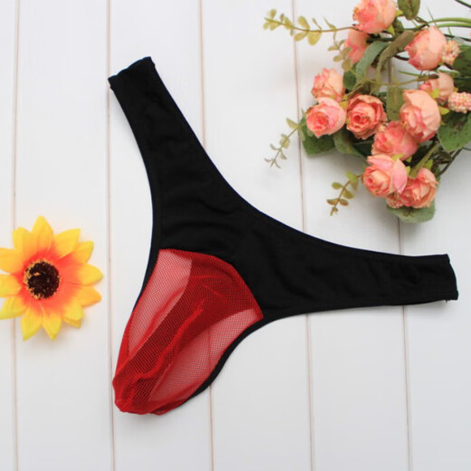 Gu Jianmu Qiqi men's underwear mesh transparent breathable men's men's triangle sexy thong black black one size