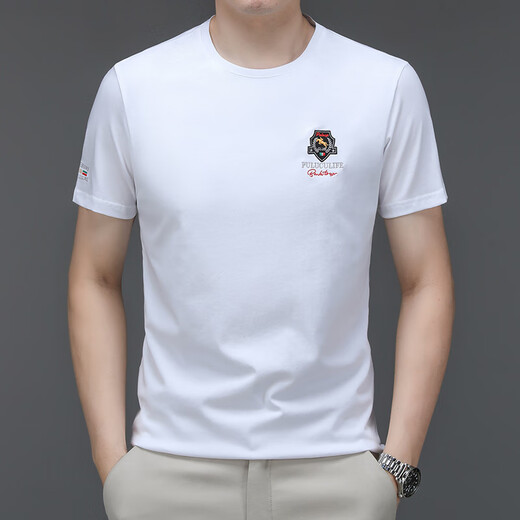 Soodu Shark short-sleeved T-shirt men summer solid color mercerated cotton Paul versatile round neck bright red [pa6176#] L 3x [180--200Jin [Jin equals 0.5 kg]]