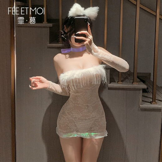 Feimu (Fee et moi) QQNY LACE CAT FEMME COURT DE LA ÉVALLE COURT DE PAJAMAS FEMMES DES FEMMES AU LIT TEADING SEXY 6197 DREAM CAT CHACAGNE BOW Neck Anneau + Hobe La taille moyenne recommandée 80-130 Jin [Jin est égal à 0,5 kg]