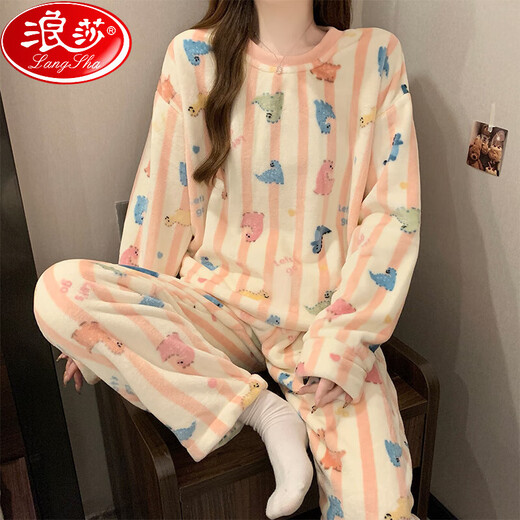 浪莎新款珊瑚绒睡衣女款秋冬季加绒加厚高级感国风熊猫休闲家居服套装 SSM844 L [100-120斤
