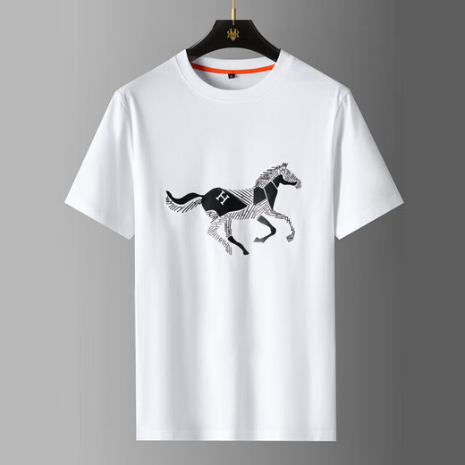 Camiseta de manga corta de la marca redonda de marca de alta gama Wirpta para hombres 2025 Summer NUEVO WAR BORROWERY HORSE MODIA VERSATILE VERSATILE MEDIA (Caja de regalo) M