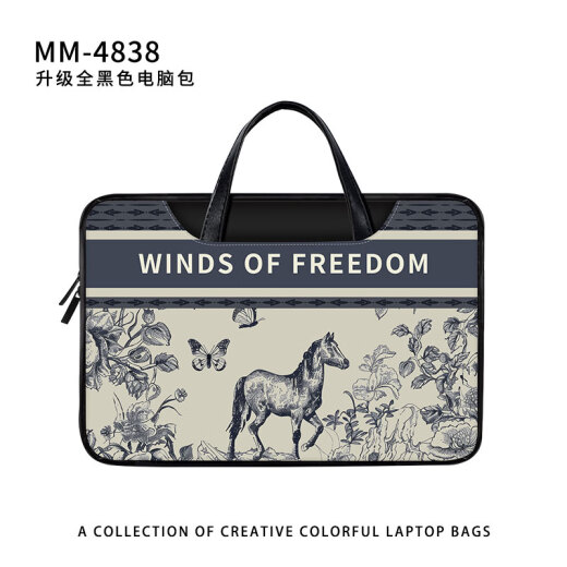 唧丘哇简约黑白花朵笔记本重磅电脑包手提适用苹果macbook15点6 MM-4839【全黑色电脑包】送斜挎 11英寸