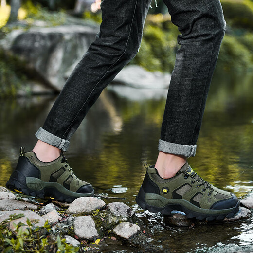 Nuevos zapatos para hombres al aire libre de verano zapatos de senderismo transpirables y sin deslizamiento para acampar zapatos de senderismo fuera de carretera zapatos deportivos casuales 12102 verde militar 40