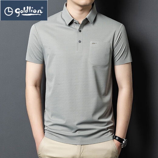 
Goldlion 2025 ice silk short-sleeved men's T-shirt middle-aged dad outfit summer thin casual breathable striped polo shirt men dark gray 15286 2XL 54 recommended weight 160-175 Jin [Jin equals 0.5 kg]
