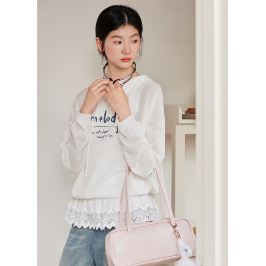 Zi Han (Zihan) Zi Han suéter de impresión con capucha para mujeres 2025 Autumn New Korean Slack y delgado suéter laminado White XS