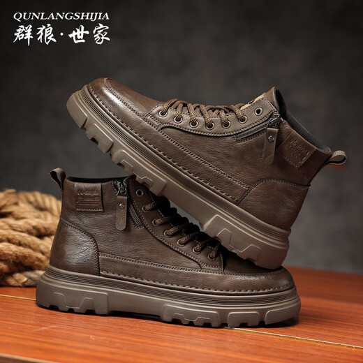 Pack of Wolves Saga Martin boots men's 2025 new autumn and winter genuine leather men's boots thick-soled high-top work boots men's shoes mid-cut sneakers