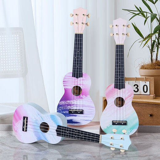 
ALOHA Ukulele Beginners Men, Girls, Students, Children's High-Precision Instrument Small Guitar Fresh Graffiti Painting Graffiti-Purple 21 Inches