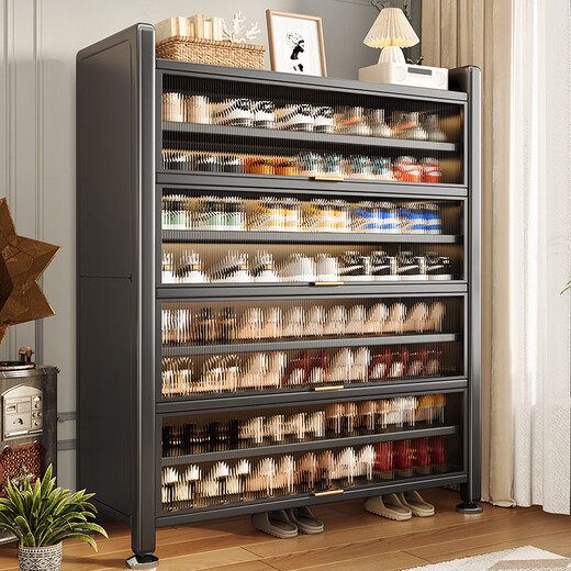 Gabinete de zapato Jiangwei Gabinete de entrada Gabinete de almacenamiento de pared integrado Puerta doméstica de múltiples capas Nuevo modelo 2025 [Acero de carbono engrosado] Gris 9 longitud de capa 120 altura 149 cm