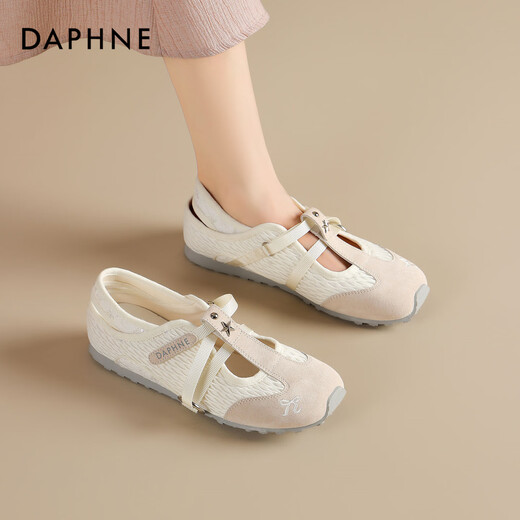 
Daphne retro genius training shoes for women 2025 summer new fashion casual white shoes flat sole breathable shallow mouth versatile women's shoes beige 37