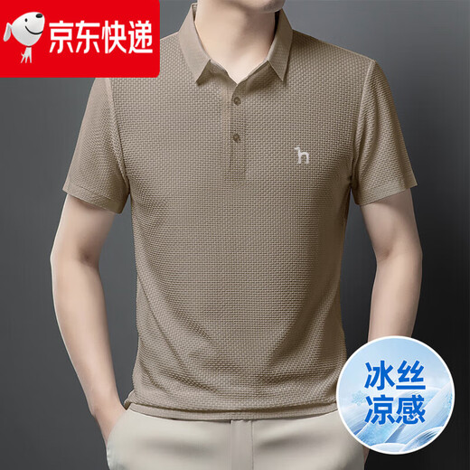 HAZZYS哈吉斯捡漏夏季新款男士翻领冰丝短袖T恤商务休闲POLO衫 黑色 6173 L 120-140