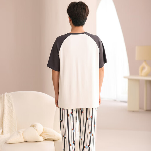 Langsha Pajamas Men Summer Algodón puro Pantalones de manga corta Traje de cuello redondo casual Floja de verano Summer Ropa de verano 833 Hombres l