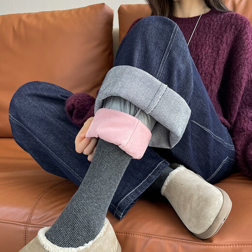 Rui Chen White Duck Down Wide Leg Denim Down Pants Women's Winter Outerwear to Keep Cold at -40 Degrees Celsius Harbin Plush Cotton Pants Denim Blue Down M 95-105Jin Jin is equal to 0.5 kg