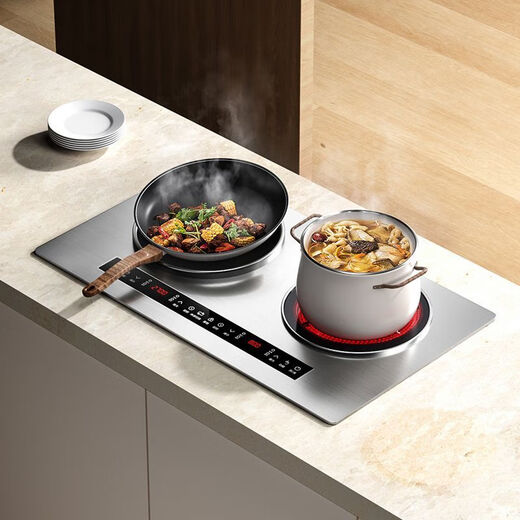 Enthousiaste Good Wife 4400W haute puissance féroce feu tuile détection du corps intelligent interaction homme-machine maison plat concave double tête cuisinière à induction électrique céramique intégrée cuisinière incrustée avec sauté intégré contrôle de l'espace économie d'énergie en acier inoxydable - gauche concave électromagnétique 3500W droite plat électrique céramique 3500W détection intelligente du corps (contrôle mutuel 4400W)