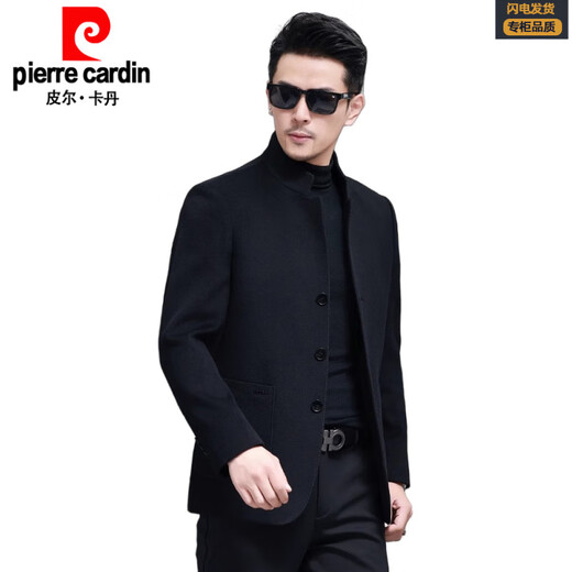 Pierre Cardin high-end mulberry silk Chinese tunic suit men's Chinese stand-up collar wool suit Chinese wedding banquet woolen coat dad autumn and winter gray wool and mulberry silk fabric M 170
