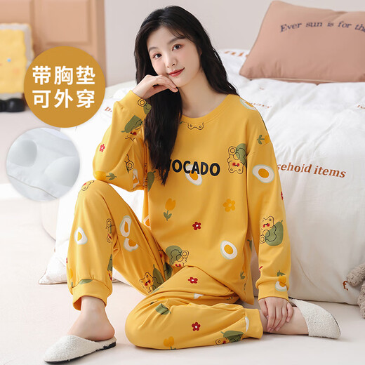 Kommandant Xiong Frühling und Herbst Langarm großer Pyjama-Set für Frauen mit Brustpolstern integrierter Sommer- und Winter-Hausbaumwolle können externe HRY1049 Eins Größe M-Code sein (vorgeschlagen 75-95 Jin [Jin gleich 0,5 kg]))