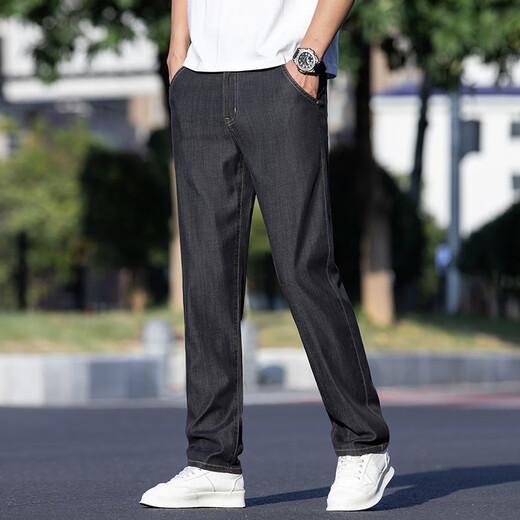 Jeep Spirit Jeans Men's Thin Dark Summer Lose Pright Business Ultra-Thin Ice Silk Black повседневные длинные брюки лето 9767 светло-голубые 40 талия Окружность Три нога