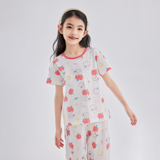 
DEESHA [7A antibacterial cotton mesh jacquard] Girls' thin short-sleeved pajamas set soft cotton skin-friendly air conditioning suit
