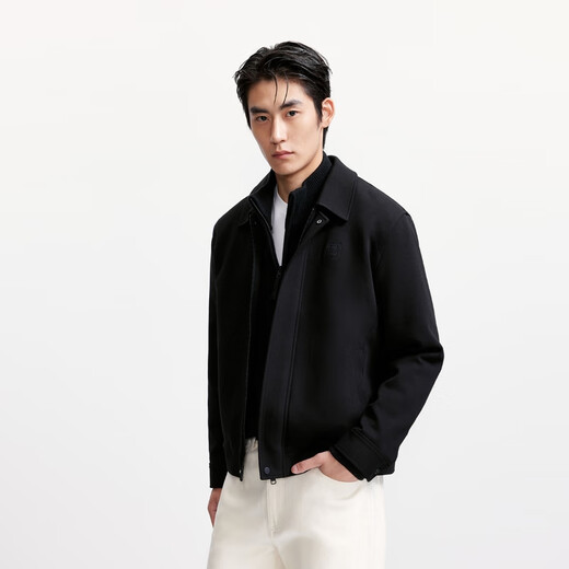 JACK&JONES 25-year men's autumn jacket men's zipper lapel short jacket men's black knitted casual long-sleeved top E43 pure black M (175)