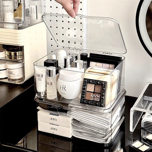 Transparent lidded mask box pill box miscellaneous box desktop acrylic dustproof household dormitory large capacity covered transparent mask storage box (pack of two) 19*14*7cm