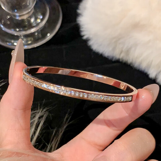 ROSENA SAMMI Rose Gold Titanium Steel Bracelet Women's Zircon Bracelet Light Luxury Jewelry Starry Gypsophila Full Diamond Bracelet Rose Gold-Titanium Steel