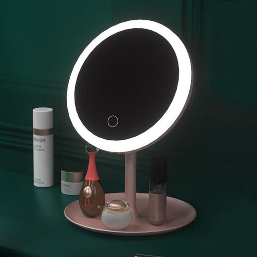 Internet celebrity LED makeup mirror desktop with light dormitory Douyin makeup mirror women's fill-in light beauty mirror ultra-long battery life LED three-color light adjustable ultra-long battery life CK55 Pearl White-CK55 5K three-color light stepless dimming