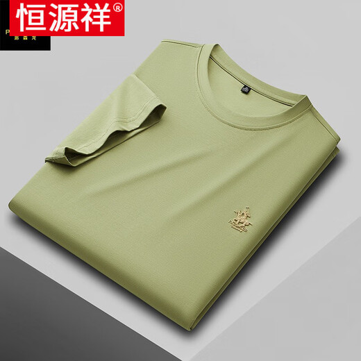 恒源祥2025夏季新款男士T恤圆领休闲宽松绣花纯色打底刺绣体恤上衣 PSL6167-灰色 L
