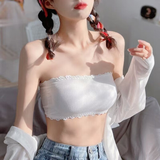 Yu Zhaolin's fresh and simple one-line strapless vest for women to prevent exposure and beautiful back, girl's chest strap, chest pad, push-up bra, strapless - white 1 piece, one size fits all (80-120Jin Jin is equal to 0.5kg)