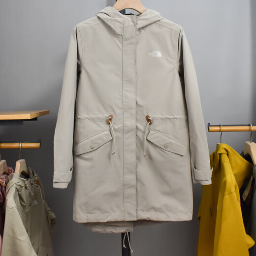北面（The North Face）冲锋衣女24秋冬户外运动防水中长款单层外套5AYC正品速发 N3N米白色 XL/170