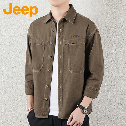 JEEP Jeep long-sleeved shirt men's spring casual loose jacket men's workwear all-match shirt men's khaki 4XL