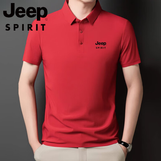 JEEP SPIRIT2025 new POLO shirt for men ice silk short-sleeved T-shirt summer lapel anti-wrinkle business casual middle-aged and elderly half-sleeved Jeep12358 ice silk POLO shirt/obsidian black 4XL [180-200Jin [Jin equals 0.5 kg]]